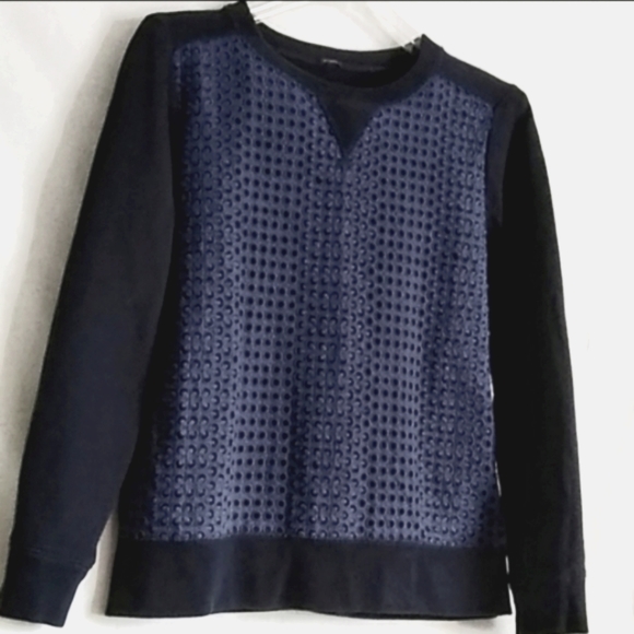 J. Crew Eyelet Sweatshirt Long Sleeve Solid Back Navy Size S - Picture 1 of 4